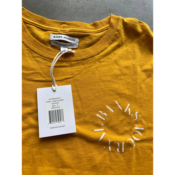 Banks Journal Sphere Classic Tee Mens Small Saffron Yellow 100% Organic NWT - Picture 6 of 8